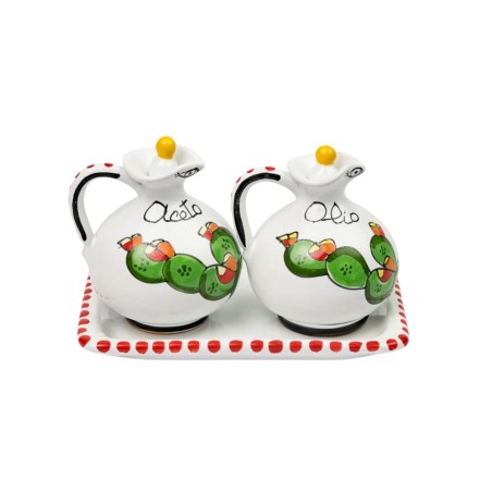 Set olio e aceto Fichi d'India Ceramiche artigianali siciliane De Simone Set olio e aceto Fichi d'India Ceramiche artigianali siciliane De Simone